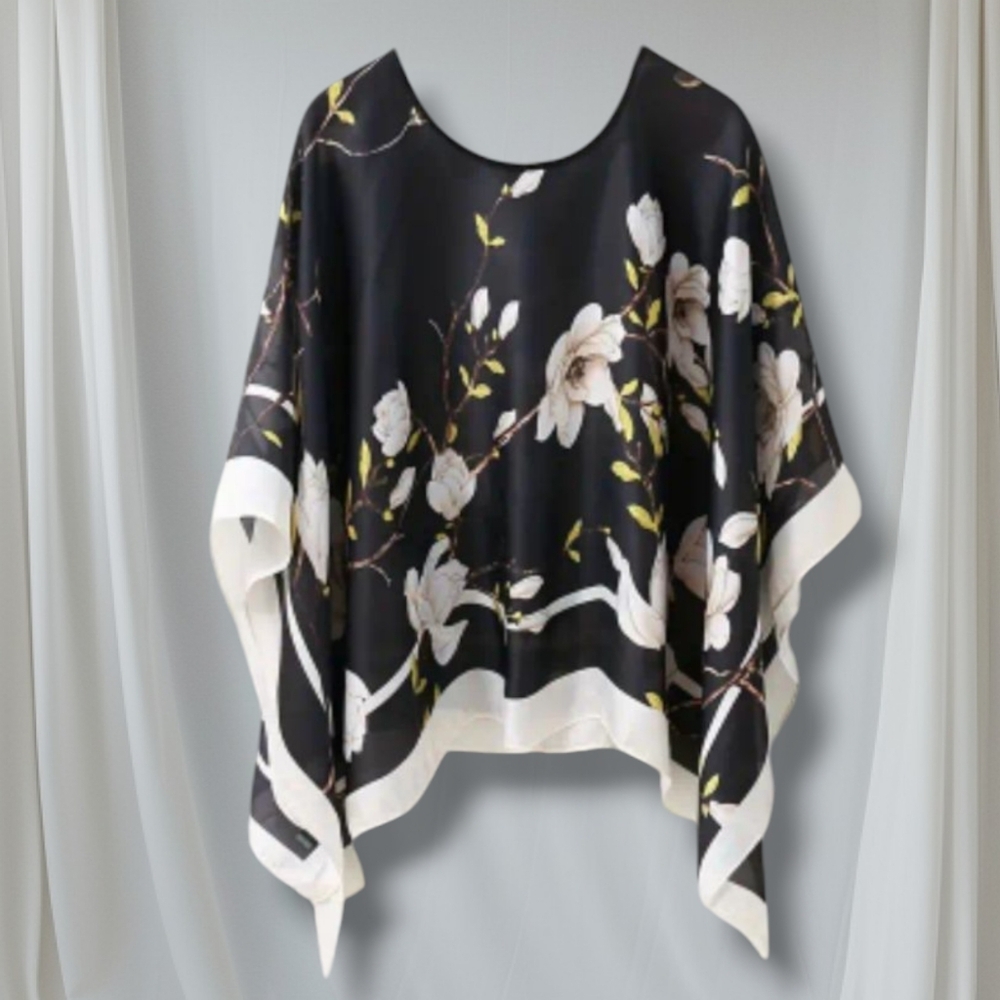 New Bohemian Black & Cream Floral Lightweight Shawl One Size - Picture 2 of 4